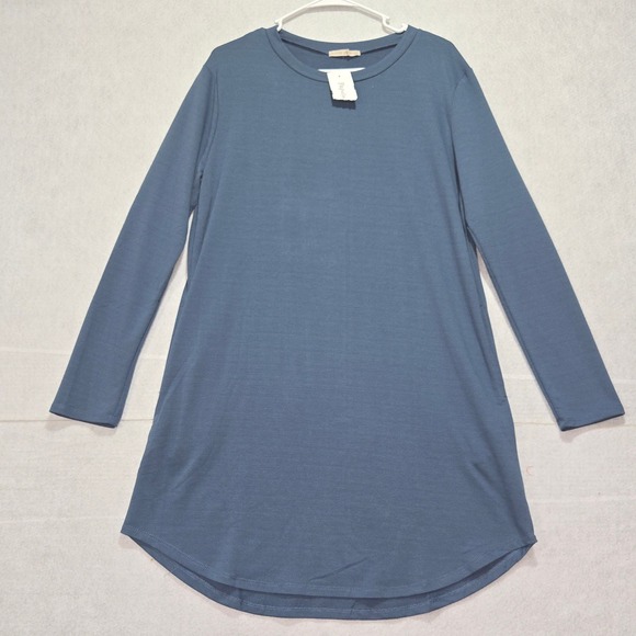 L#21 ACTIVE USA Blue Long Sleeve Tunic Dress Women's Large Polyester Blend - Picture 2 of 6